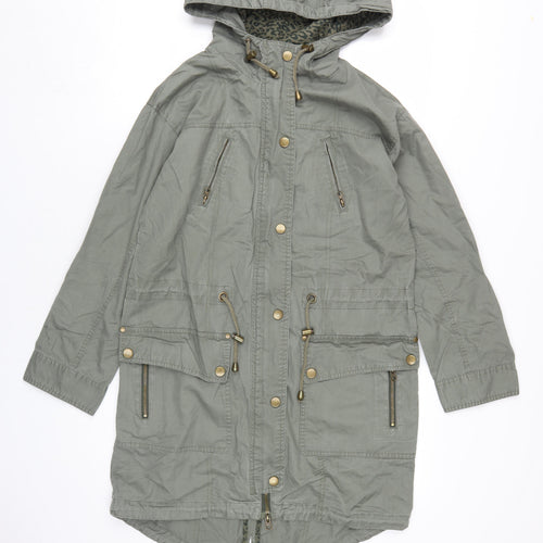 Fashion Union Women's Green Parka Size 8 with Hood and Pockets