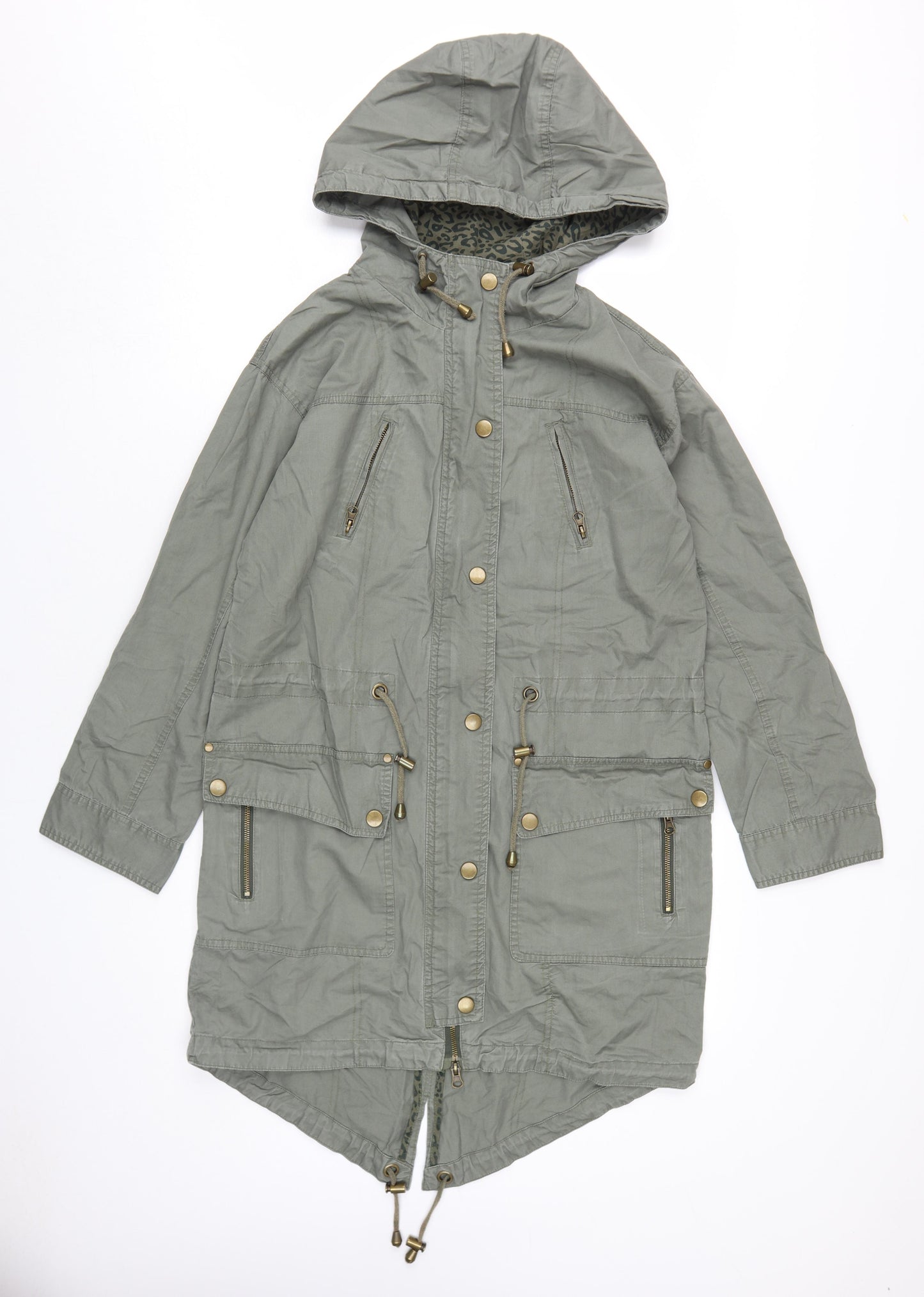 Fashion Union Women's Green Parka Size 8 with Hood and Pockets