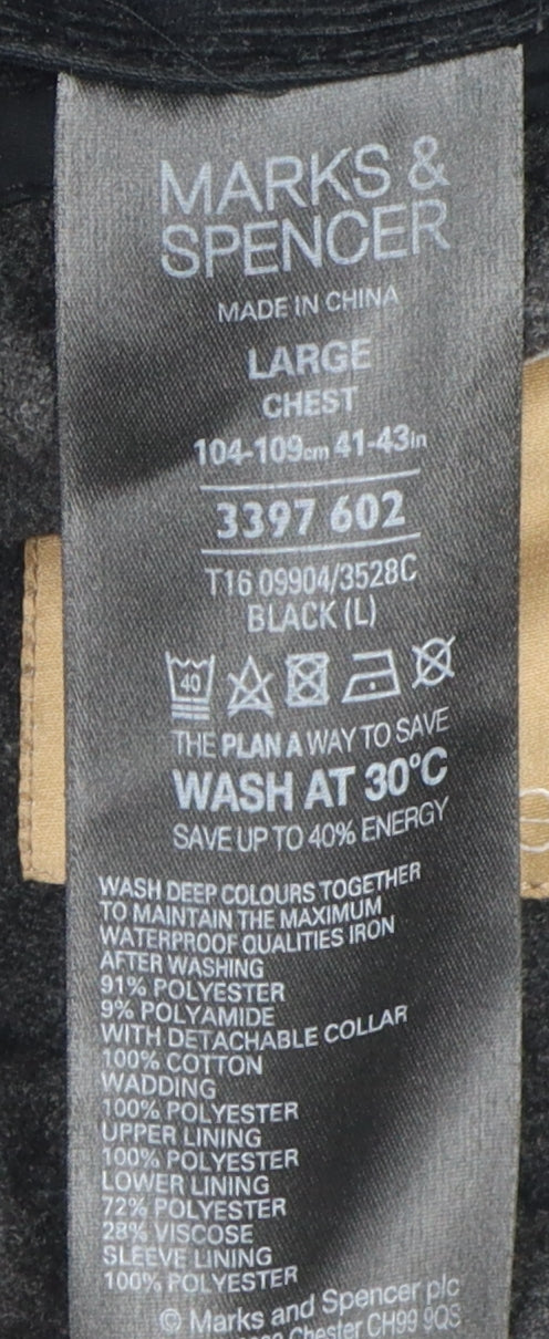 Marks and Spencer Men's Black Overcoat, L, Waterproof