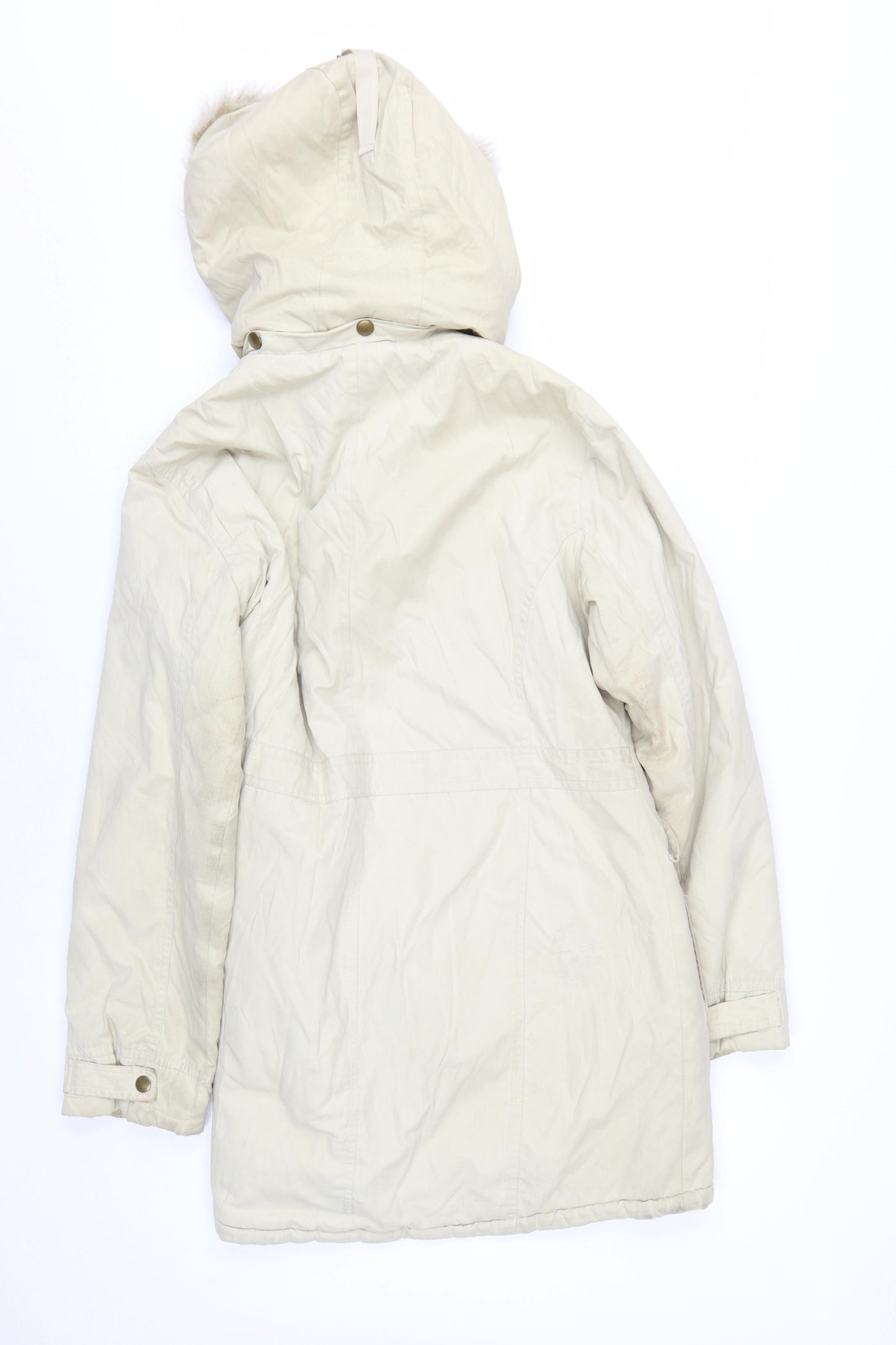 Next Women's Beige Parka Coat Size 14 with Fur Trim
