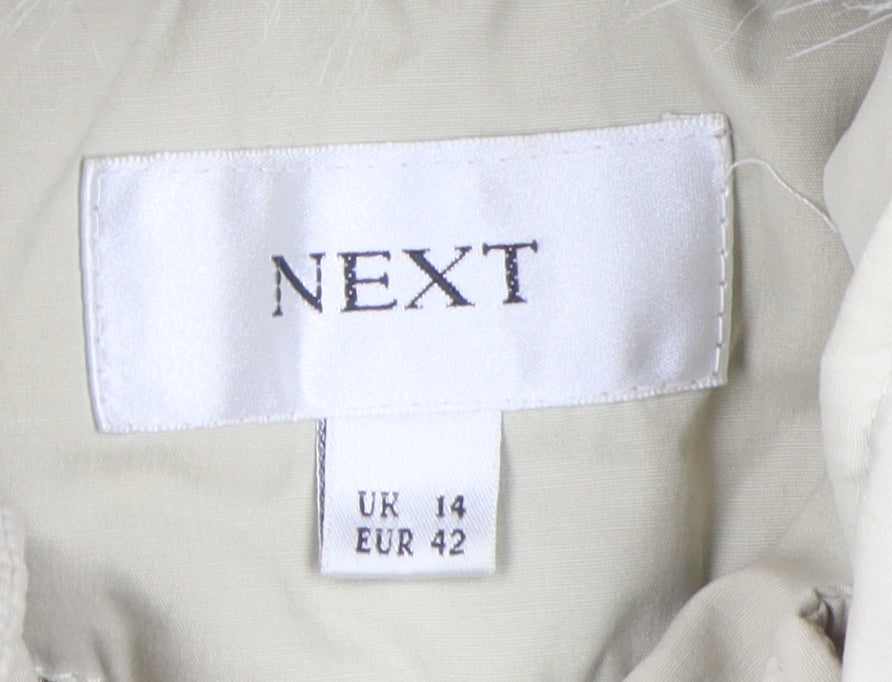 Next Women's Beige Parka Coat Size 14 with Fur Trim