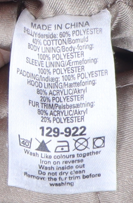 Next Women's Beige Parka Coat Size 14 with Fur Trim