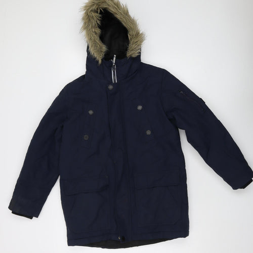 Next Boys Blue Parka Jacket 10 Years with Fur Trim