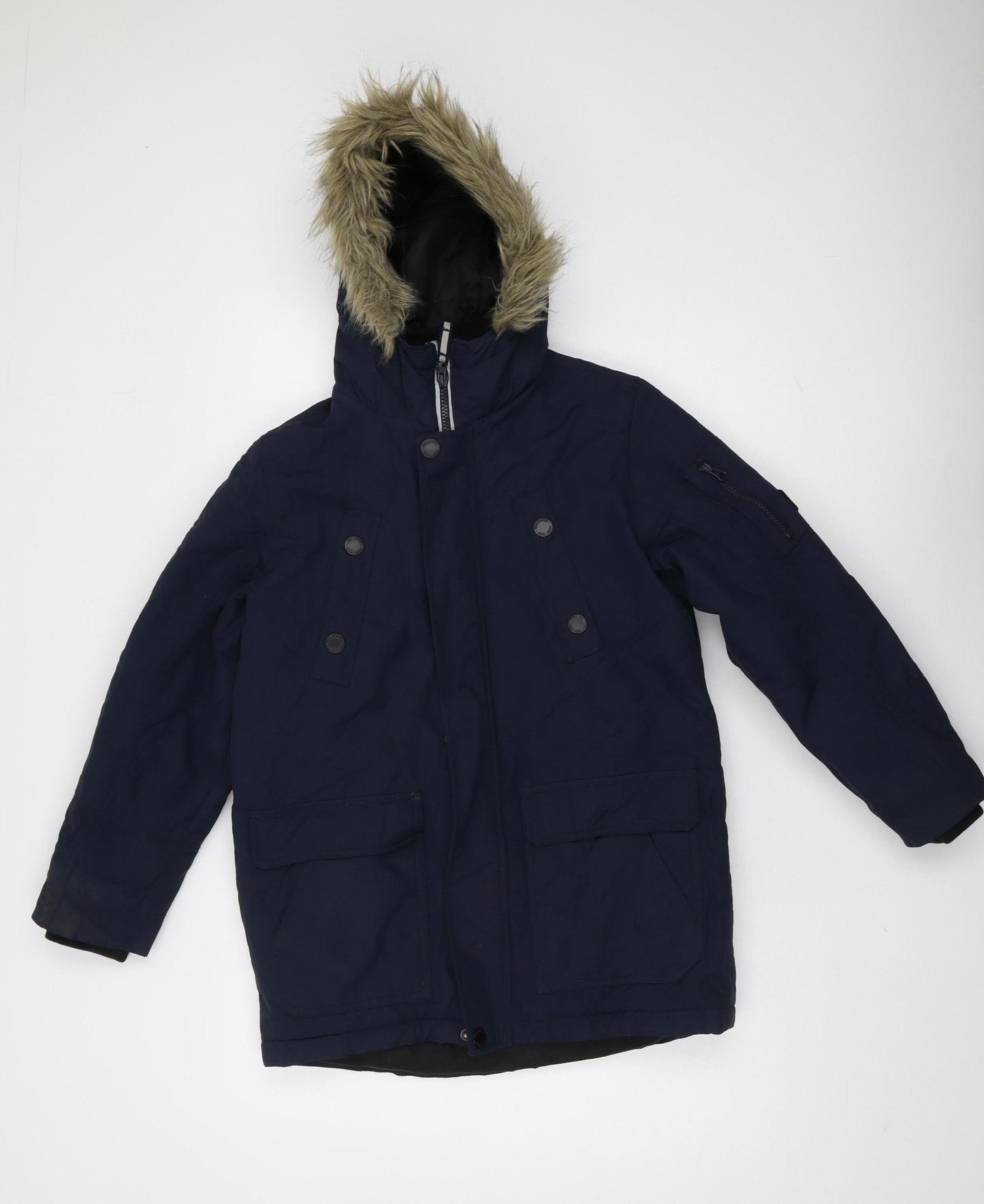 Next Boys Blue Parka Jacket 10 Years with Fur Trim