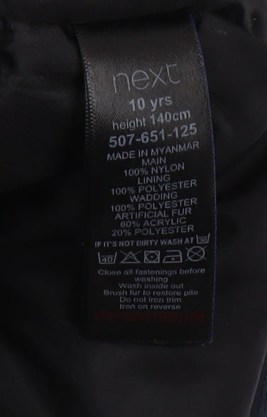 Next Boys Blue Parka Jacket 10 Years with Fur Trim