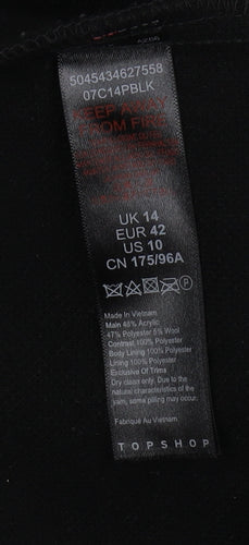 Topshop Women's Black Formal Overcoat Size 14