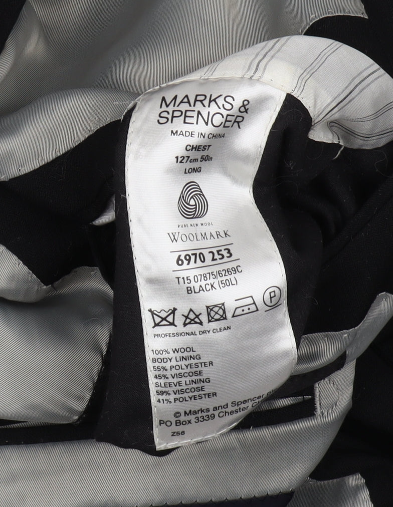 Marks and Spencer Black Wool Blazer, Size 50L, Men's Formal