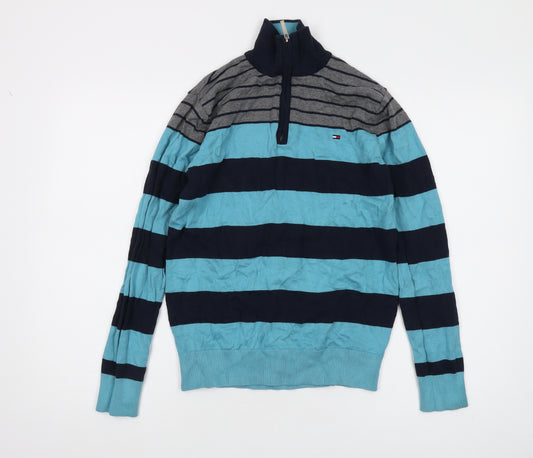 Tommy Hilfiger Men's Blue Striped Pullover Jumper, Size M