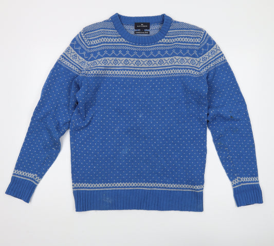 Marks and Spencer Blue Men's Pullover Jumper, M, Fair Isle