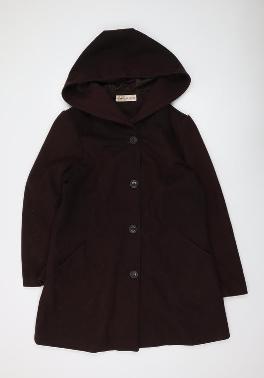 Anne Weyburn Women's Brown Wool Mid-Length Hooded Coat