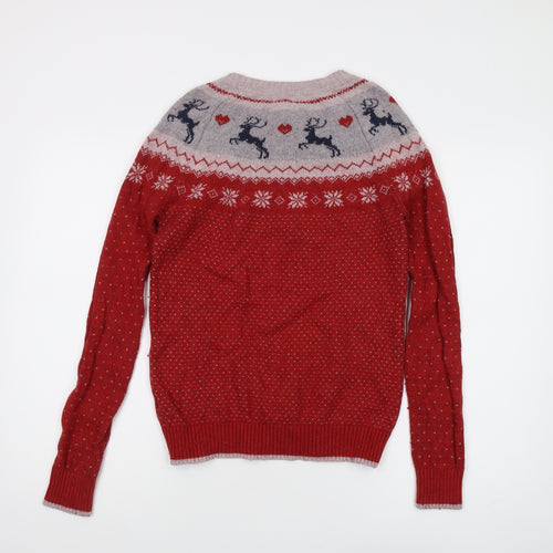 Fat Face Women's Red Christmas Pullover Jumper UK 8
