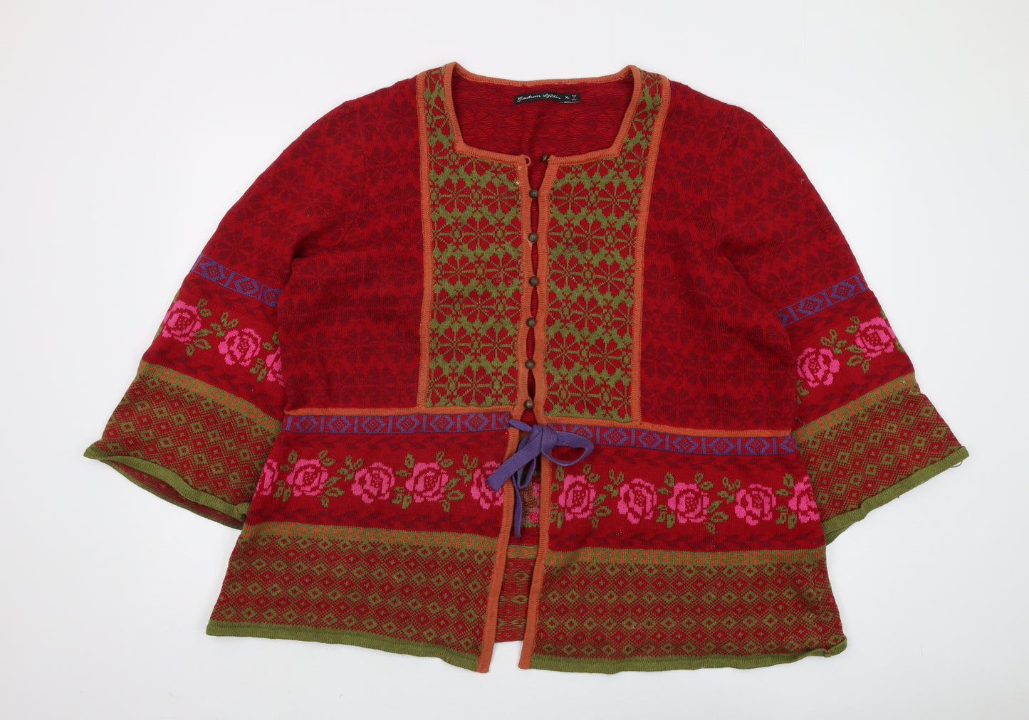 Gudrun Sjödén Women's Red Floral Cardigan XL