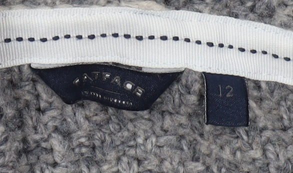 FatFace Women's Grey Cable-Knit Hooded Cardigan Size 12