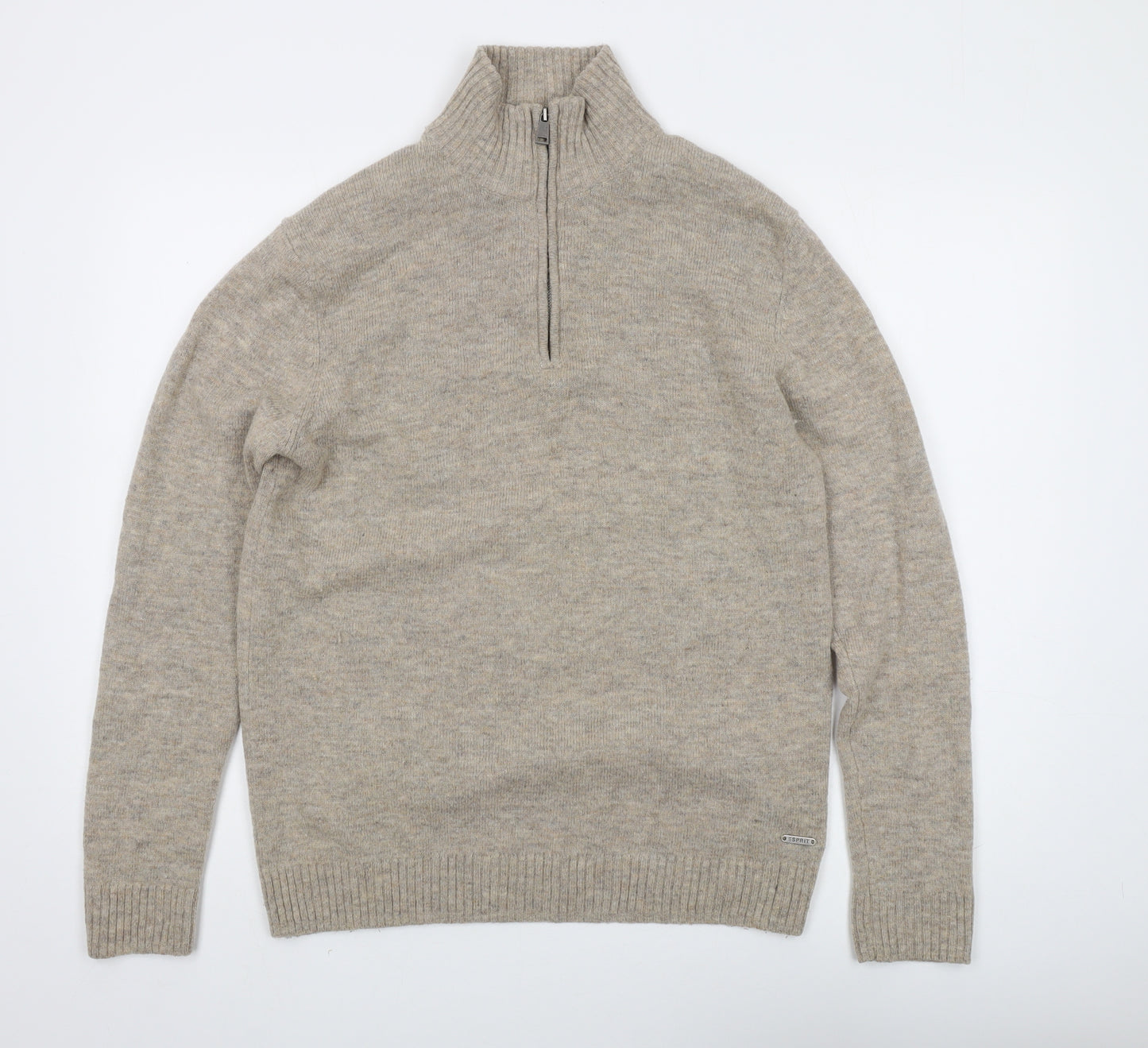 Esprit Men's Beige XL 1/2 Zip Wool Jumper - Casual & Warm