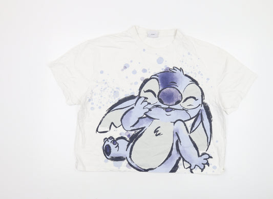 Front view of Disney unisex adults white m cartoon t-shirt