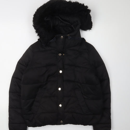 River Island Women's Black Puffer Jacket Size 10