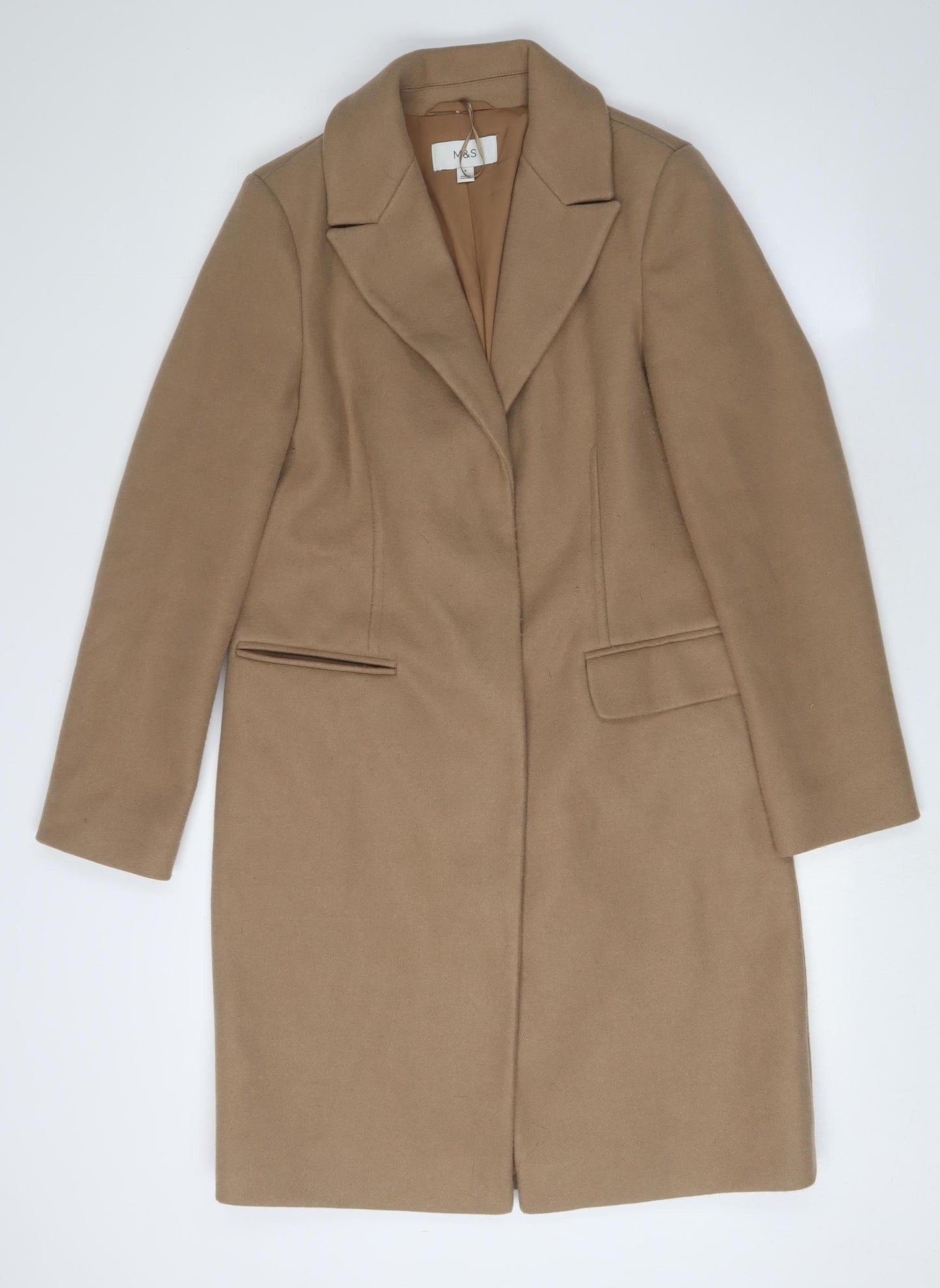 Marks and Spencer Women's Beige Mid-Length Overcoat - Size 8