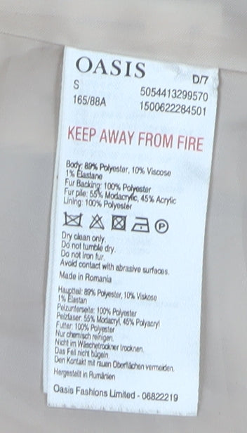 Oasis Women's Beige Overcoat with Fur Trim S