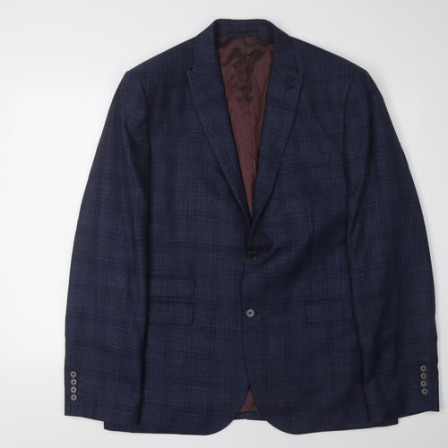Next Men's Blue Check Blazer, Size 44L, Formal Wear