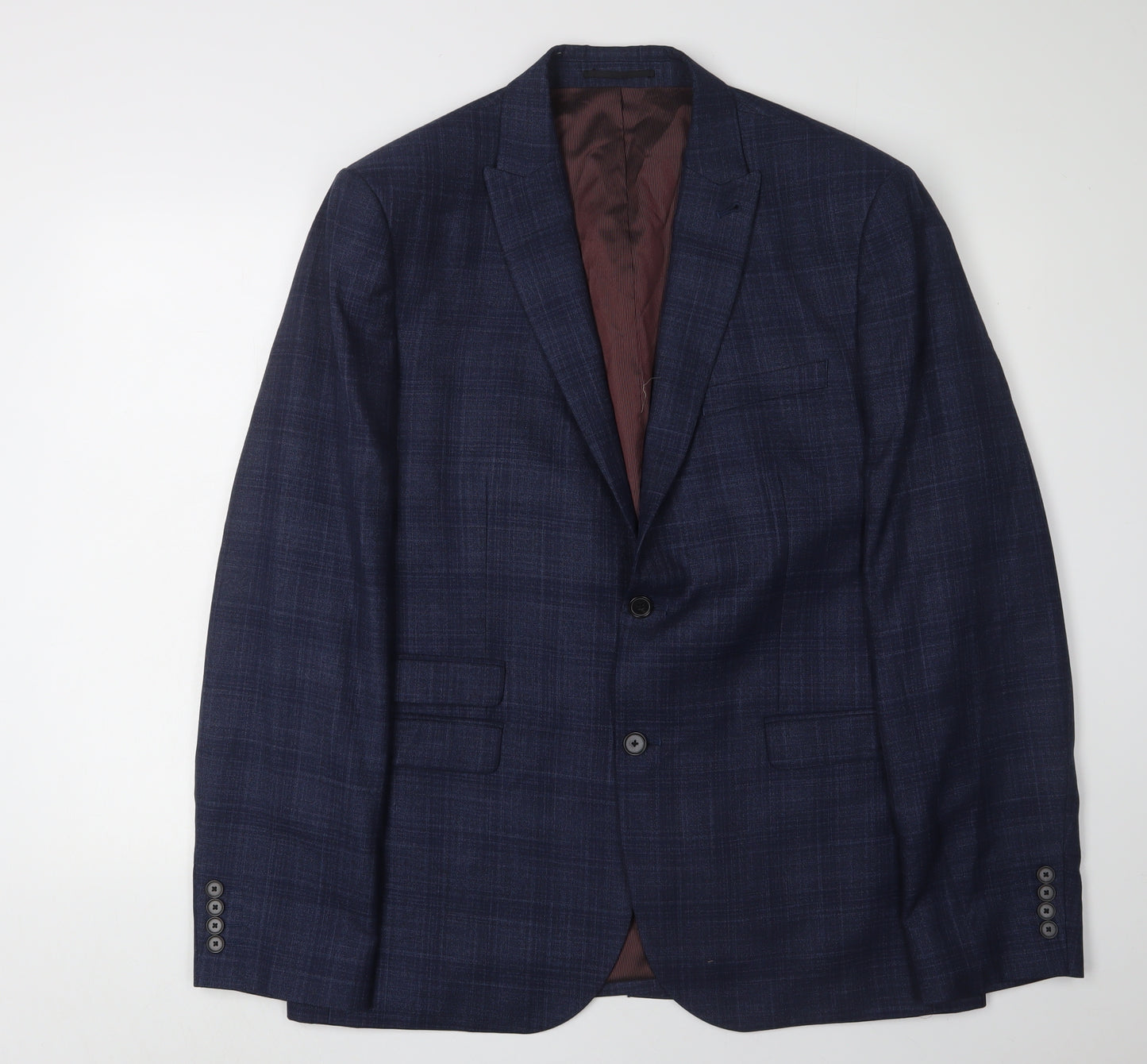 Next Men's Blue Check Blazer, Size 44L, Formal Wear
