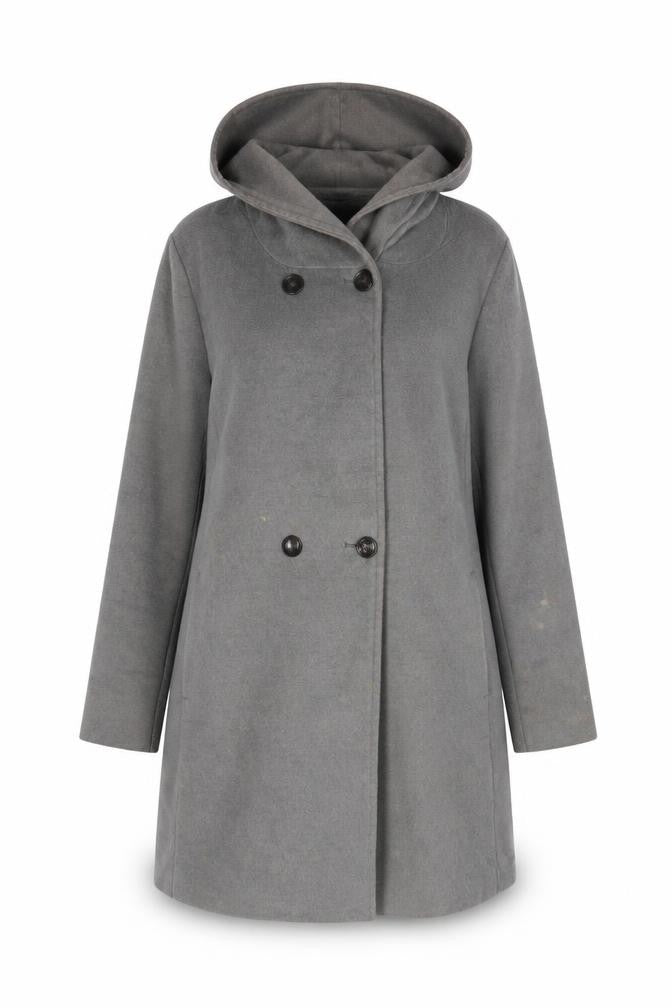 Front view of Malvin Women Grey Hooded XL Overcoat