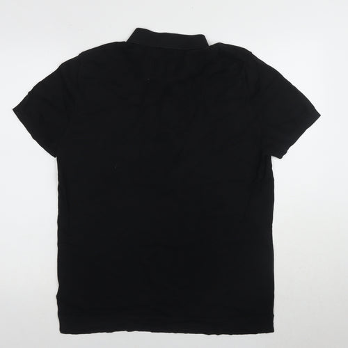 H&M Men's Black Polo Shirt, Size L, Cotton Silk Blend
