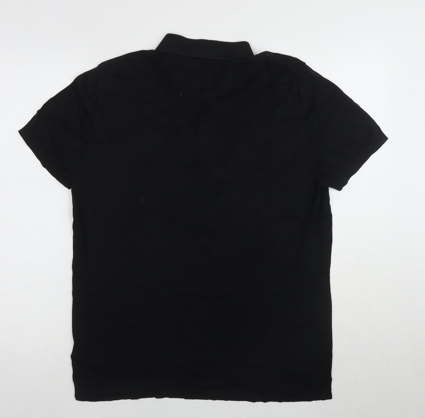 H&M Men's Black Polo Shirt, Size L, Cotton Silk Blend