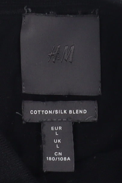 H&M Men's Black Polo Shirt, Size L, Cotton Silk Blend