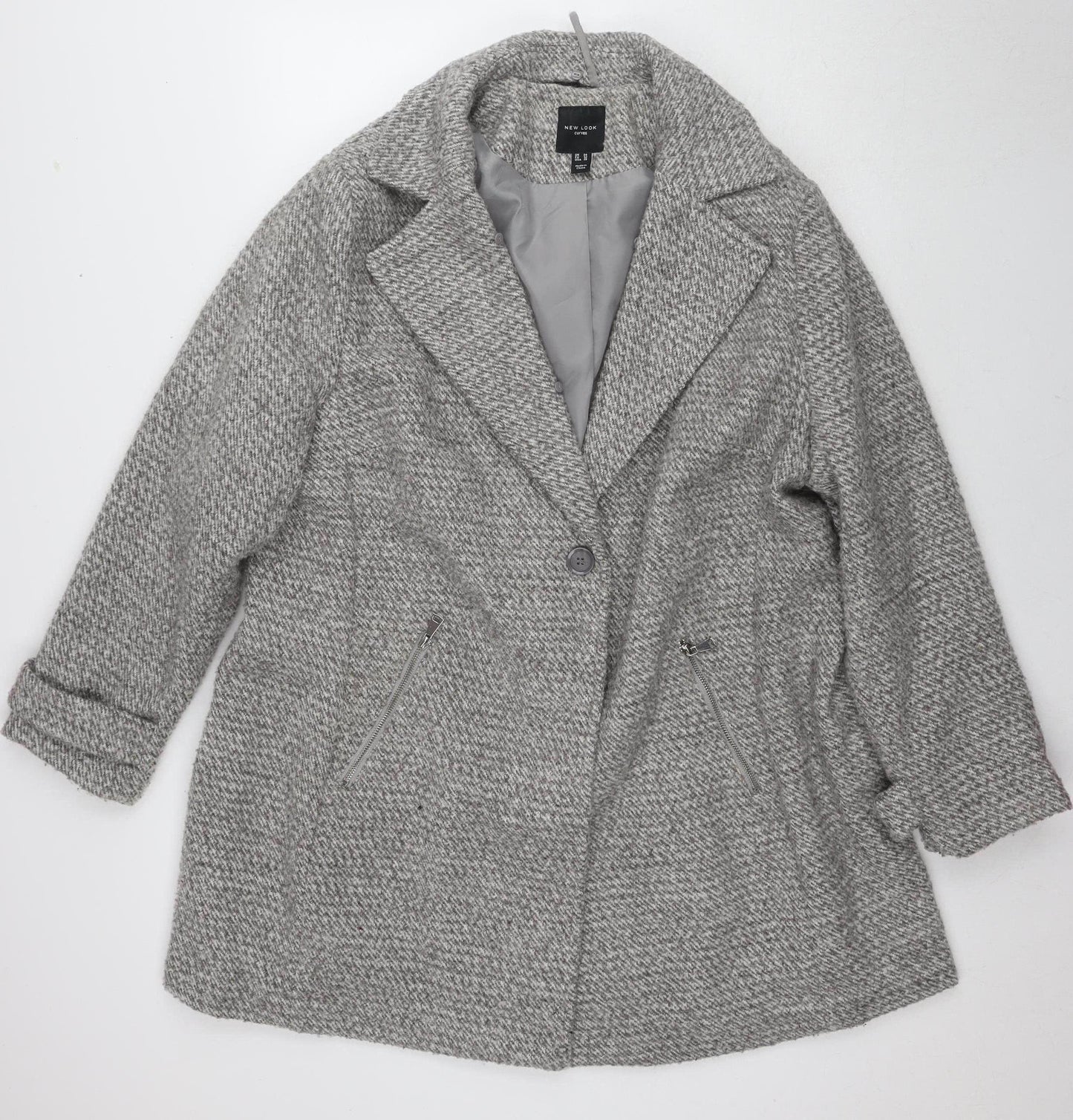 New Look Women's Plus Grey Herringbone Overcoat Size 24