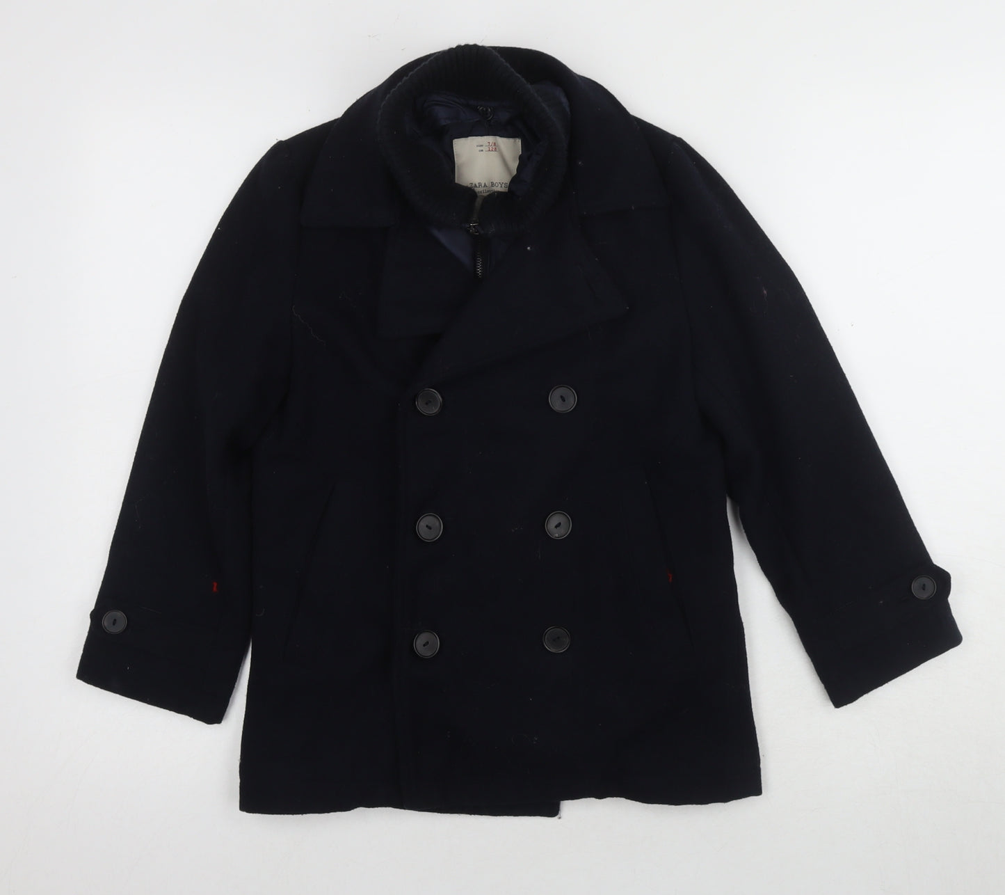 Zara Boys Black Wool Pea Coat, Size 7-8 Years