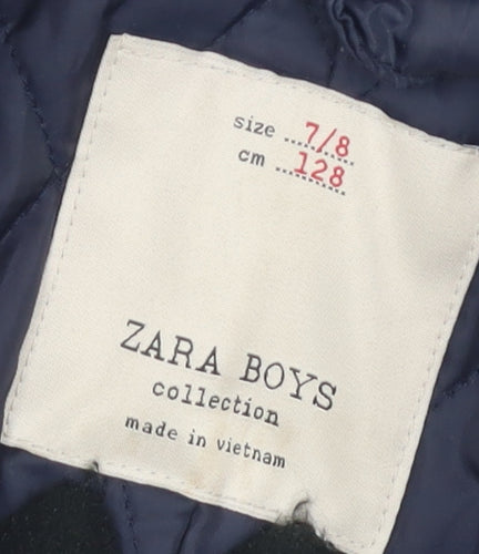 Zara Boys Black Wool Pea Coat, Size 7-8 Years