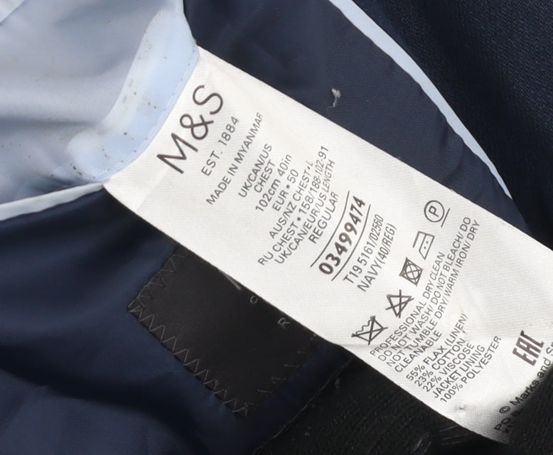 Marks and Spencer Men's Blue Linen Suit Jacket 40R