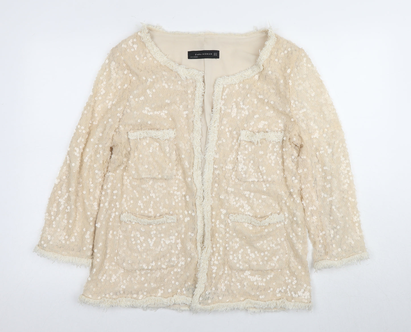 Zara Women Beige Sequin Jacket Size 18