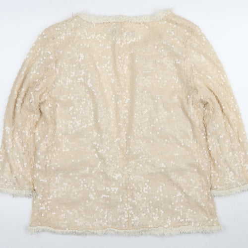 Zara Women Beige Sequin Jacket Size 18