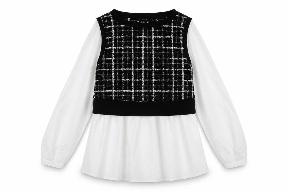 Front view of New Look Women's Black Check Vest Jumper, size 10, Knit