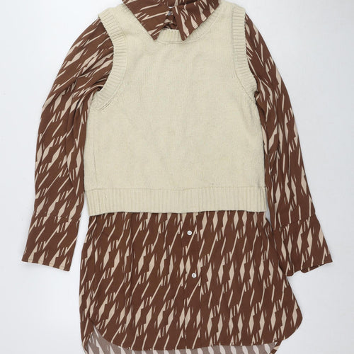 Next Women's Brown Beige Shirt Dress S