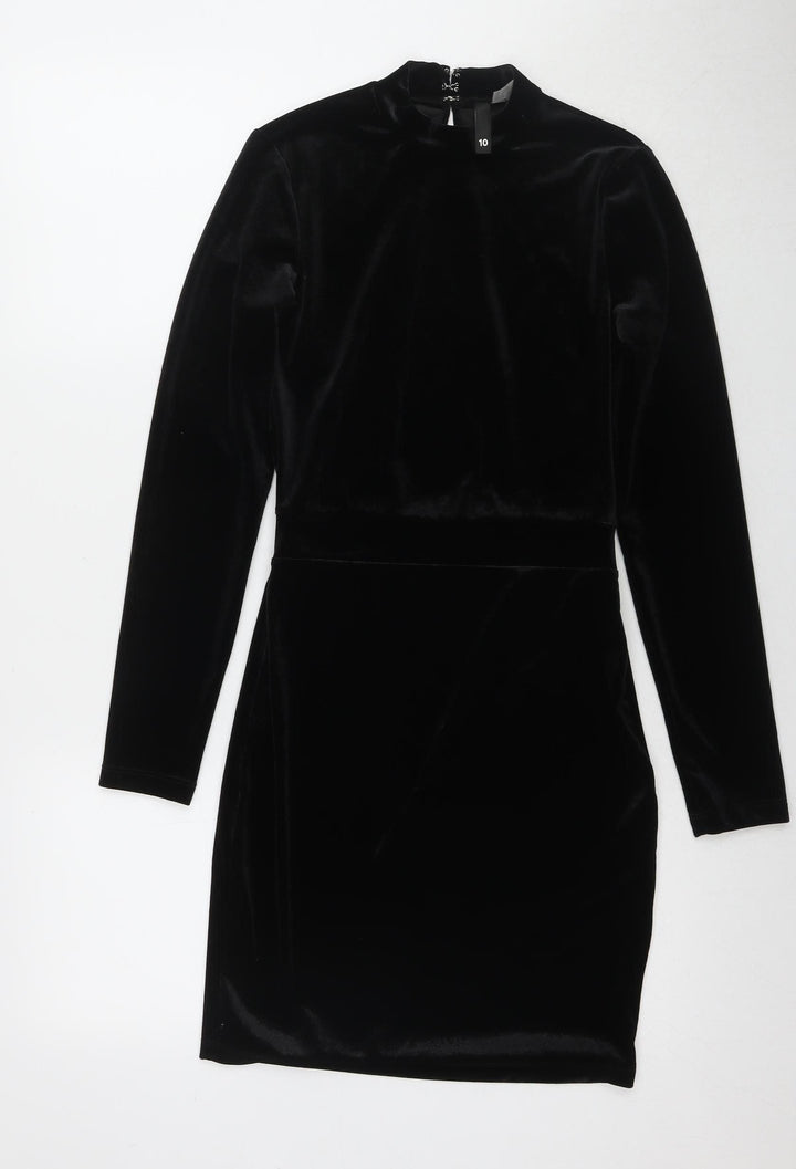 H&M Women Black Bodycon Dress Size 8 Party High Neck