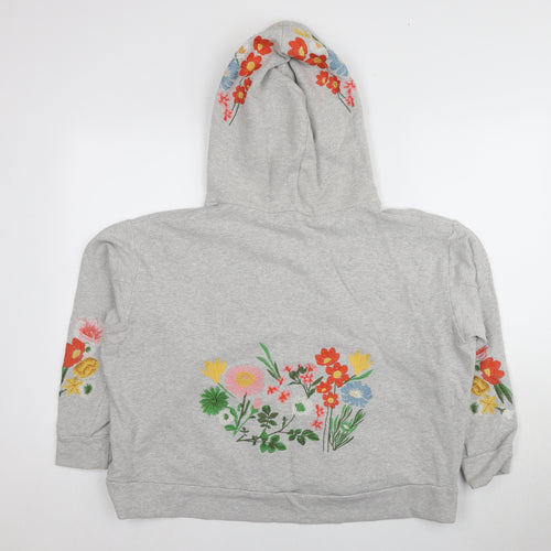 Next Women's Grey Floral Embroidered Pullover Hoodie