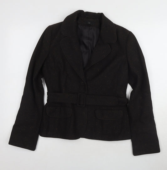 H&M Women's Black Belted Jacket Size 12 for Autumn