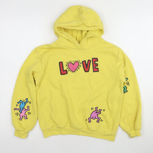 H&M Girls Yellow LOVE Graphic Pullover Hoodie 9-10 Yrs