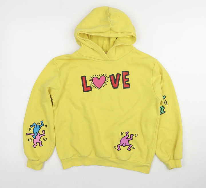 H&M Girls Yellow LOVE Graphic Pullover Hoodie 9-10 Yrs