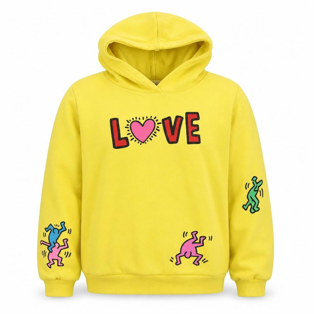 H&M Girls Yellow LOVE Graphic Pullover Hoodie 9-10 Yrs