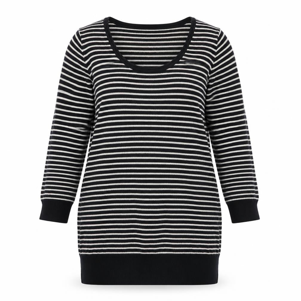 Front view of Kurt Muller Women's L Black Striped Tunic Jumper