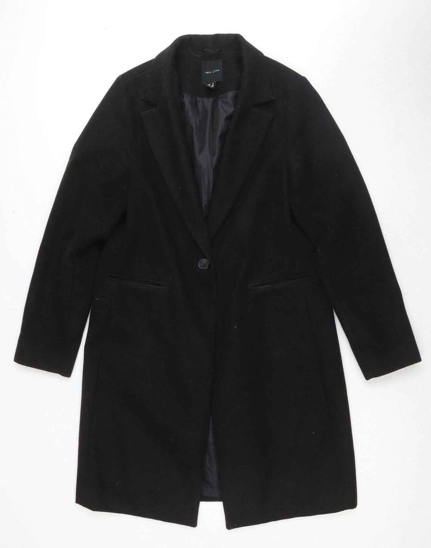 New Look Women's Black Long Overcoat Size 10