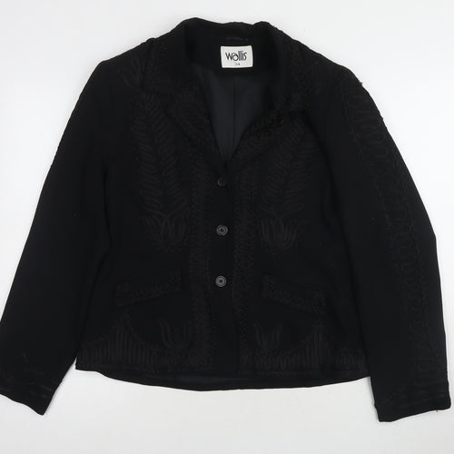 Wallis Women's Black Embroidered Blazer Size 14