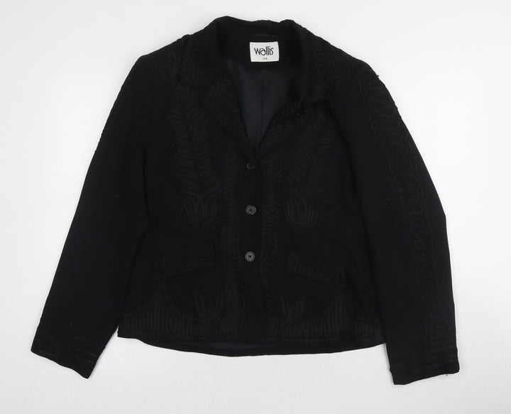 Wallis Women's Black Embroidered Blazer Size 14