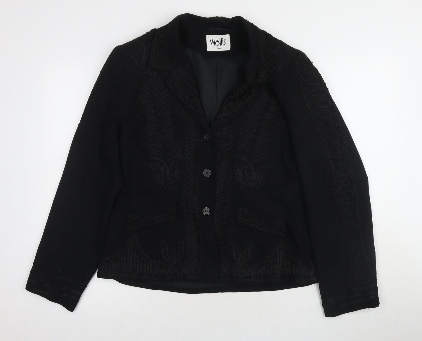 Wallis Women's Black Embroidered Blazer Size 14