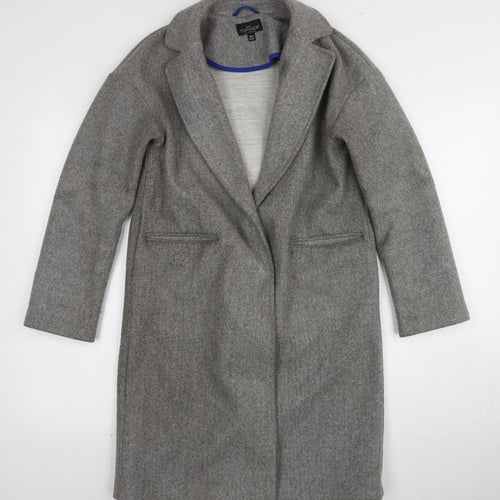 Topshop Women's Grey Long Overcoat, Size 4, Button