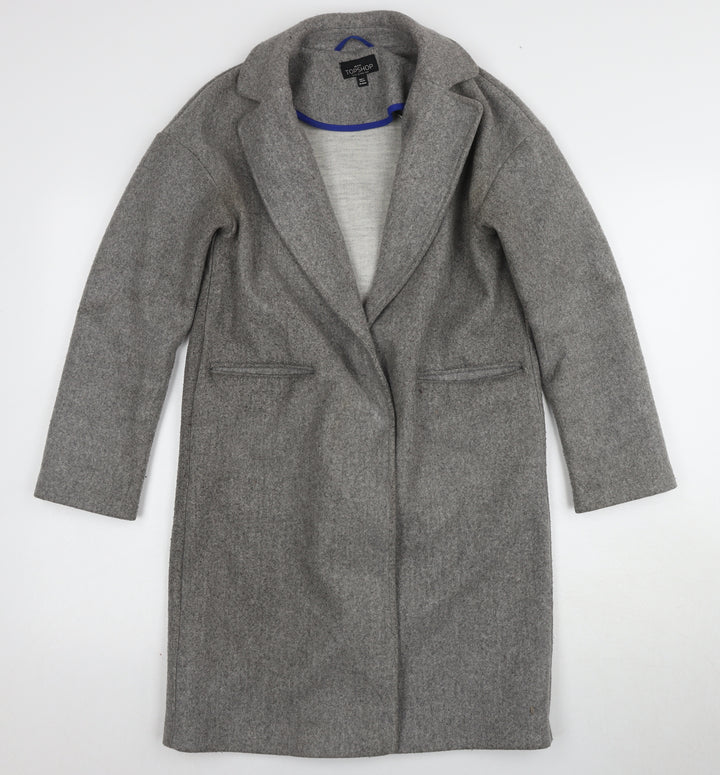 Topshop Women's Grey Long Overcoat, Size 4, Button
