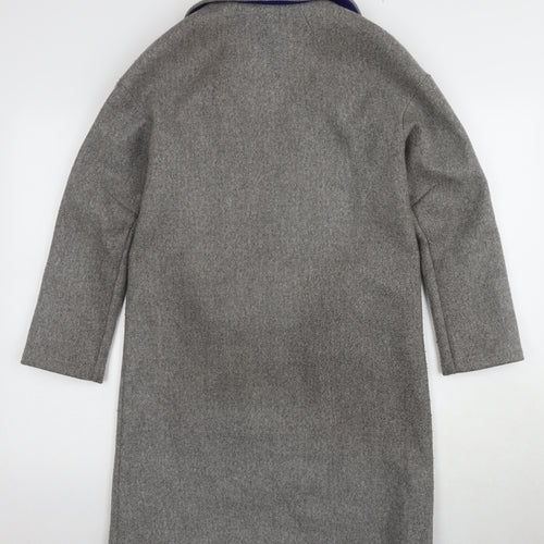 Topshop Women's Grey Long Overcoat, Size 4, Button
